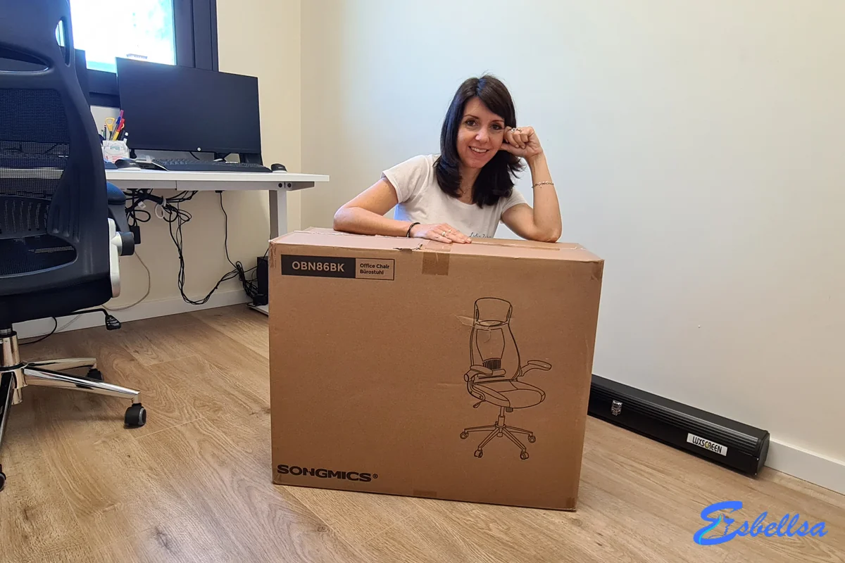 Caja de la silla ergonómica Songmics OBN86BK recién llegada a nuestra oficina