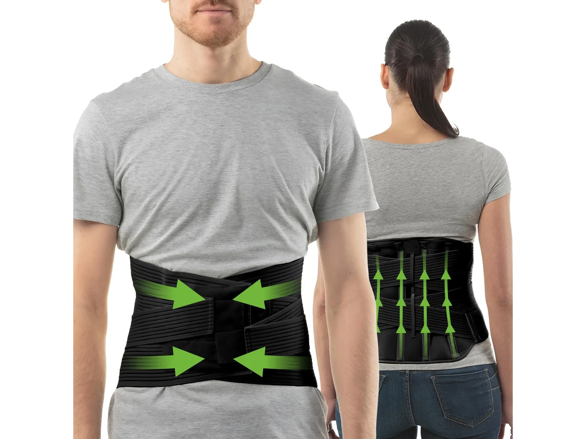 Faja lumbar aHeal ceñida a la cintura, de frente y de espalda