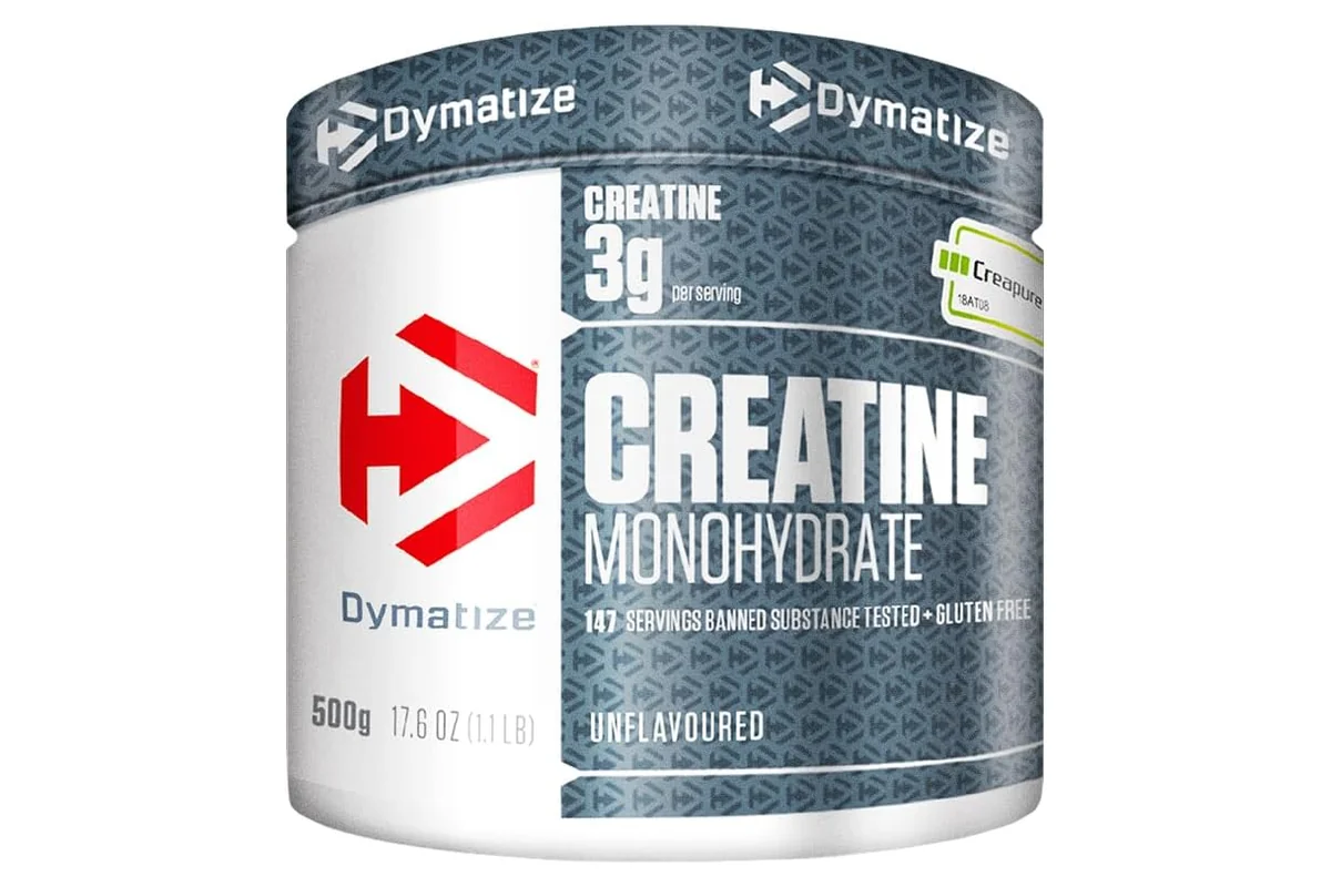 Bote de creatina monohidrato Creapure de Dymatize de 500 gramos