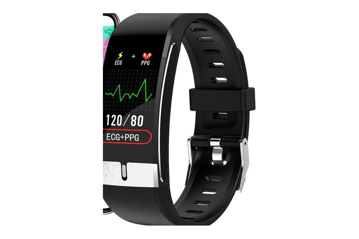 Pulsera DigiKuber con la pantalla a color mostrando la etiqueta ECG mas PPG