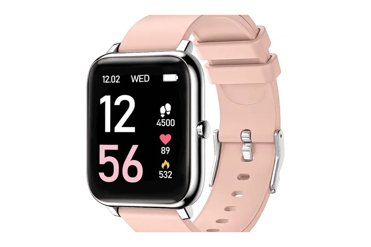 Reloj IDEALROYAL con caja cuadrada, marco metalico y correa rosa