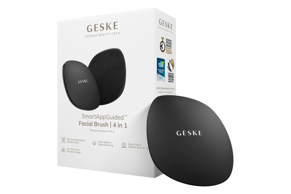 GESKE SmartAppGuided 4 en 1, cepillo facial de silicona negro