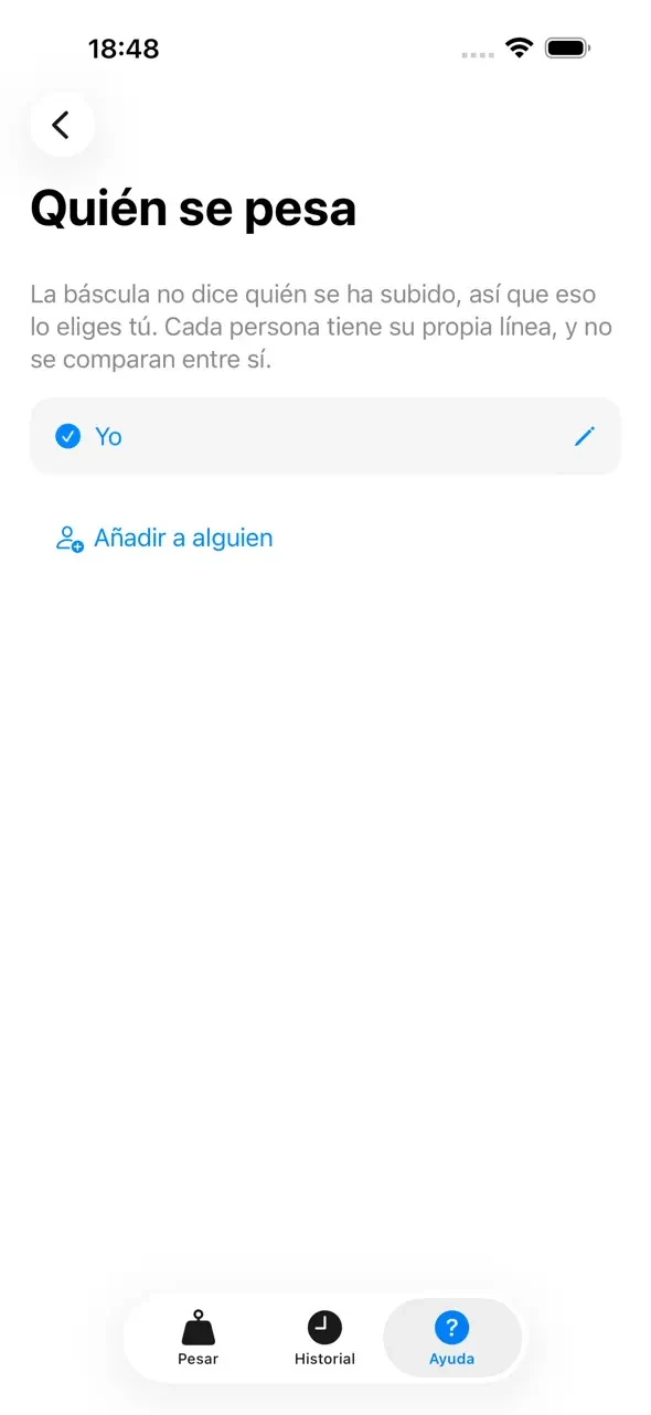 Esbellsa Mi Báscula: pantalla Quién se pesa